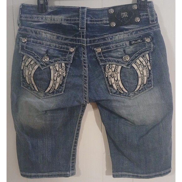 Miss Me Signature Bermuda Shorts Fade Embroidery Bling Wing Size 28" - Picture 2 of 5
